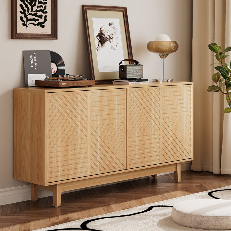 Buffet cannelé avec tablettes réglables et armoires de rangement géométriques