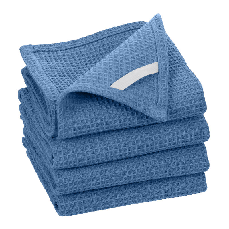 Broadway Cotton Waffle Tea Towel Kitchen Towel, Blue, 4