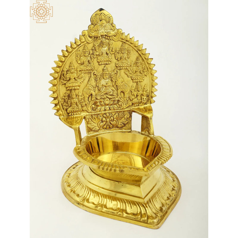 Brass Ashtalakshmi Vilakku Oil Lamp - 7.5" Traditional Hindu Puja Diya with 8 Lakshmi Avatars
