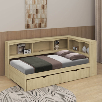 Lit de jour simple avec tiroirs, armoires et port USB