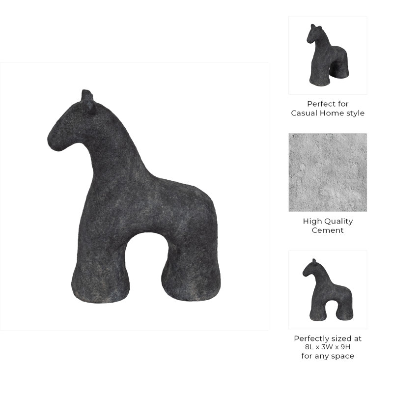 Neutral Textured Horse Decorative Object, Black, 9" H x 3" W x 3" D