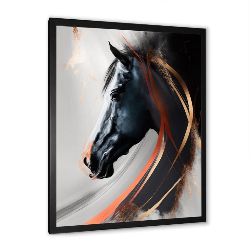 «Black Horse Side Portait I», reproduction sur toile, H 32 po x l 16 po x P 1 po, Impression noire sur toile encadrée