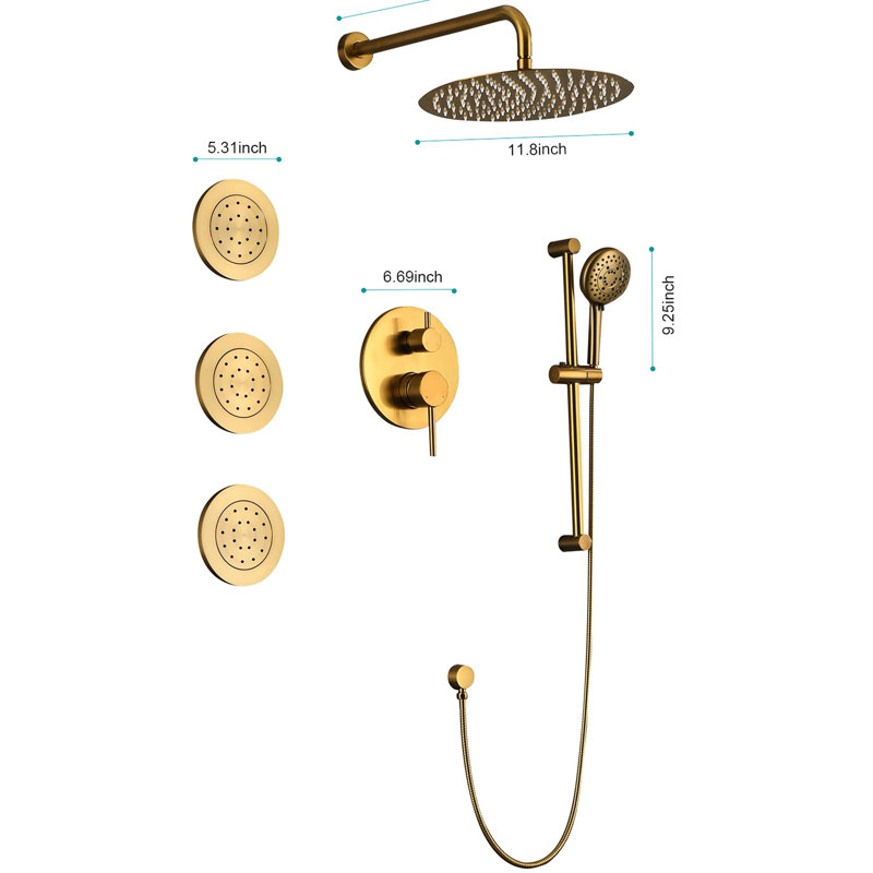 Modern Shower With Arm Support And Hose: Head, Hand Shower, Slide Bar, Bodysprays, Arm, Valve Trim : Hose, Trim, Lever Handles