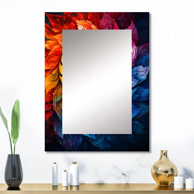 Fractal coloréFloral Spiral I - grand miroir mural, miroir décoratif moderne, impression sur métal, 32 po x 24 po