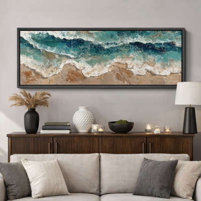 Abstract Coastal Waves Artwork, Living Room Pictures, Framed Canvas Giclee Print Wall Art