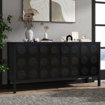 Modern Wooden Sideboard With Geometric Design Door - Suits Living Room, Study & Entrance Adjustable Shelves, Strong Build Black Circle Area, Storage, Five