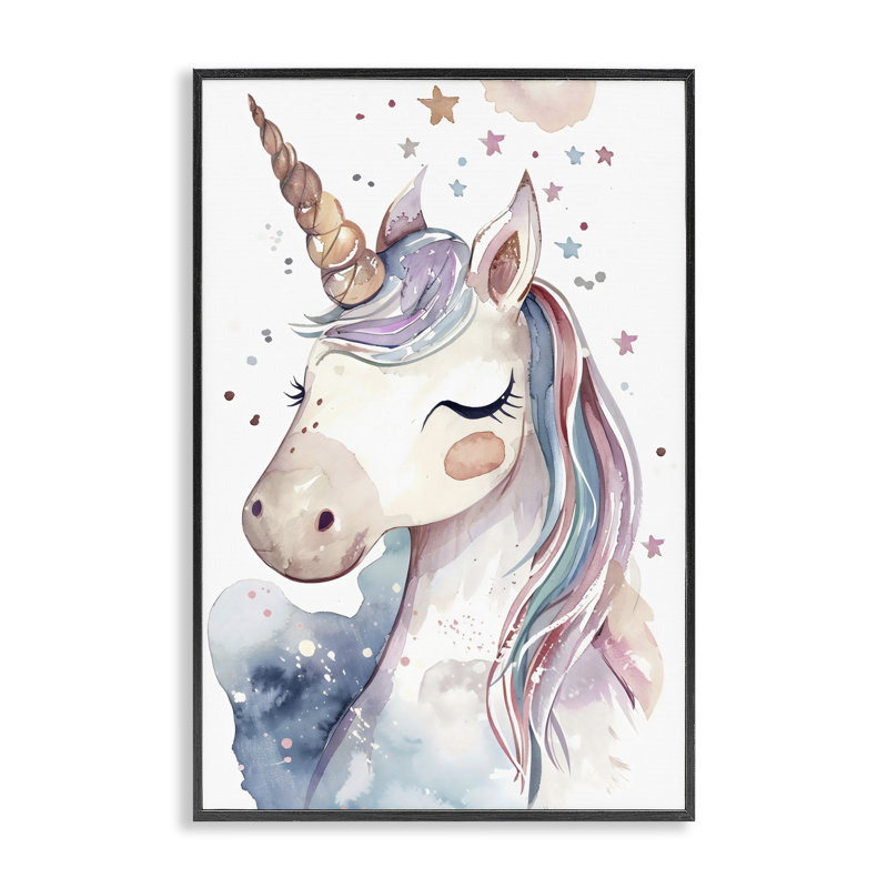 Joli licorne sous les étoiles, estampe numérique, design by Creative Studio, H 18 po x l 12 po, Giclée encadrée noir minuit