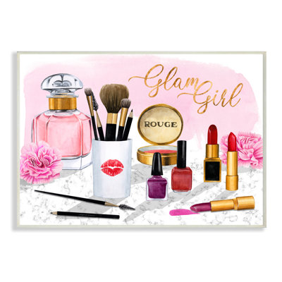 " Glam Girl Phrase with Fashion Cosmetic Accessories " Graphic Art Print