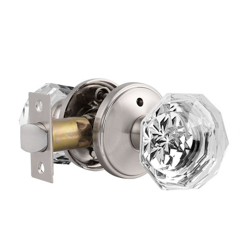 Crystal Door Knobs Keyless Lock with Round Rosette, Satin Nickel, Privacy (Bed & Bath)