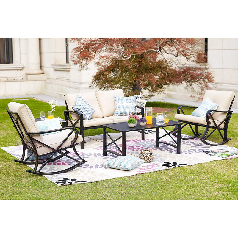 Strachan 4 - Person Patio Conversation Set with Cushions, Khaki
