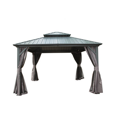 12X12 Ft Gazebo With Aluminum Metal And Galvanized Steel Roof - Modern For Outdoor Activity Areas, Patio, Backyard, Deck, Lawn, Gray 12' X Structure Curtain For Protected Elegant