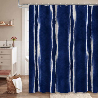Rideau de douche abstrait en toile à motif abstrait rayé bleu marine avec 12 crochets