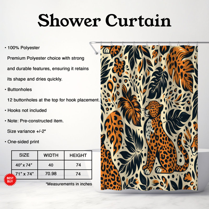 Classic Leopard Spots - 1 Piece Standard Shower Curtain, 74"H x 71"W