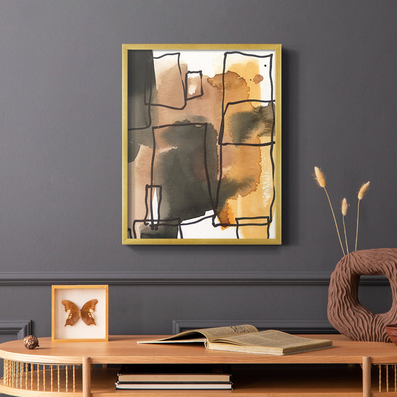 «Retro Vibe I», reproduction encadrée - bois massif, Or