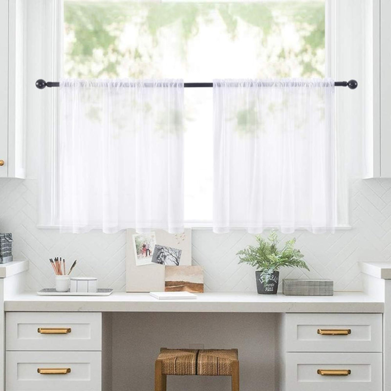 Kitchen Curtains  2 Panels Sheer Voile Tiers With Rod Pocket For Windows Light Filtering Short Drapes For Kitchen Bathroom