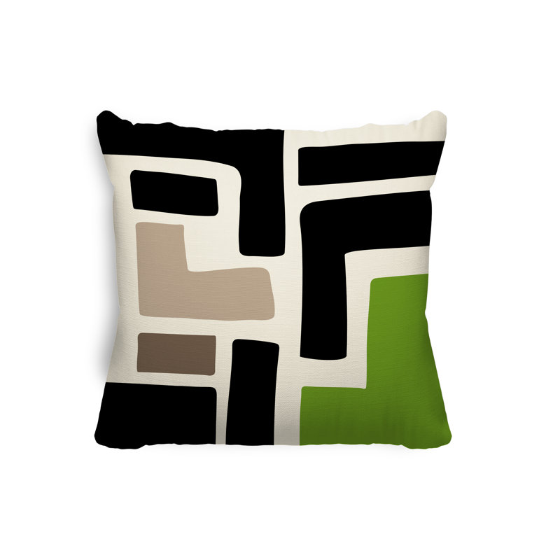 Coussin intérieur / extérieur en polyester filé Banksy, Chartreuse / blanc cassé, 15 po x 15 po