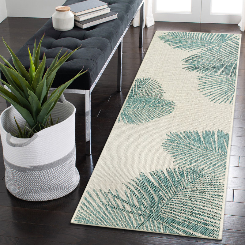 Tapis intérieur / extérieur turquoise Saldanha, Tapis de couloir 1 pi 11 po x 7 pi 6 po