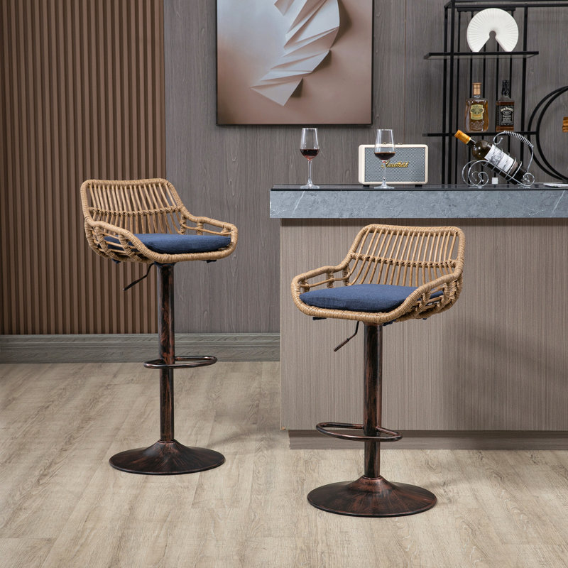 Ensemble de 2 tabourets de bar modernes pivotants avec repose-pieds réglables pour la cuisine et la salle à manger, Bleu
