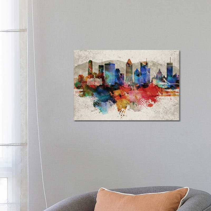 Montreal Abstract Skyline by WallDecorAddict - Wrapped Canvas Print, 66.04 cm H x 45.72 cm W