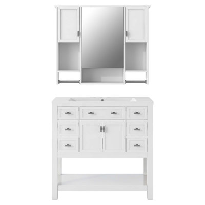 Ensemble de meuble-lavabo simple 1 po avec plateau en résine et miroir Chailynn