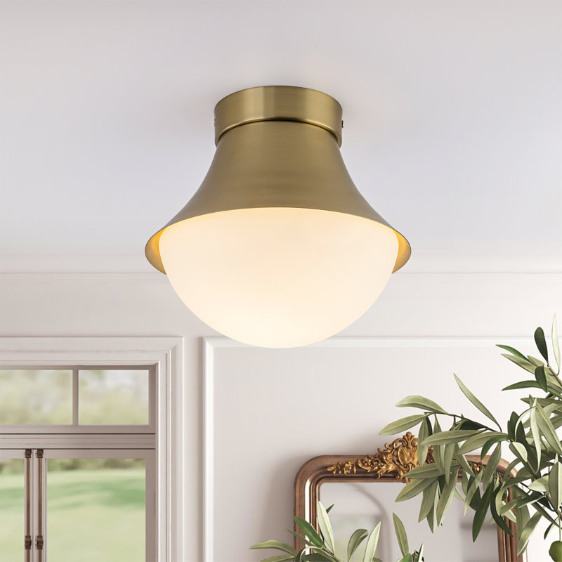 Brass Flush Mount Ceiling Light with Milk Glass Shade
