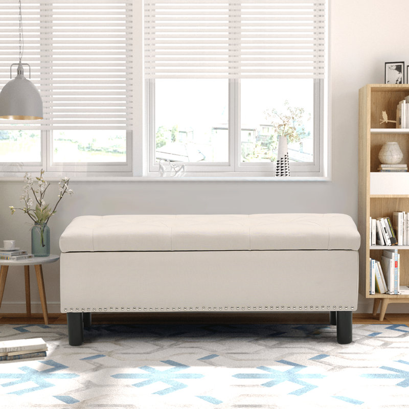 Banc de rangement avec repose-pieds Dekker, Beige