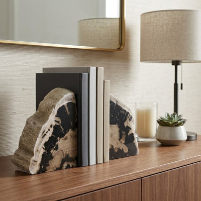 Serre-livres décoratifs en bois pour la décoration intérieure - Serre-livres sculpturaux modernes pour tablette, bureau et bibliothèque - ensemble de 2, 8 po, noir et ivoire