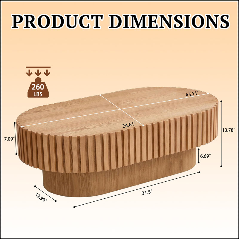 Table basse ovale cannelée 43,1 ", Wood