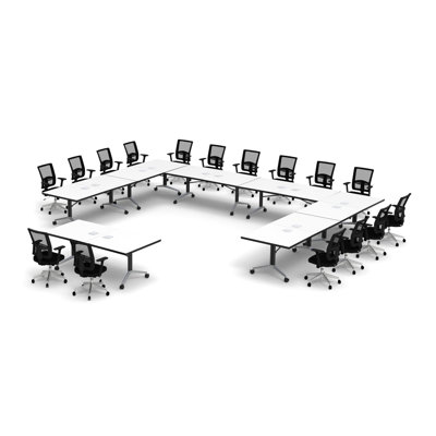 Rectangle 16 Person Flip Top 72'' L Modular Training Table and Chair Set with Casters and Modesty Panel and Cable Management