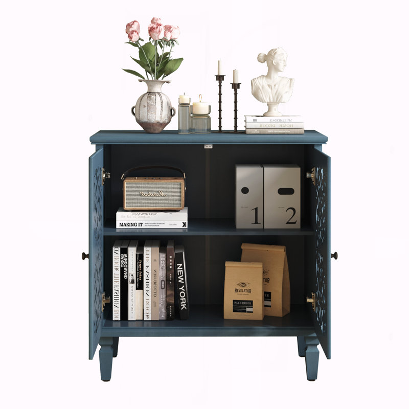 Cabinet Adjustable Shelf and Solid Wood Legs for Living Room Entryway, Blue