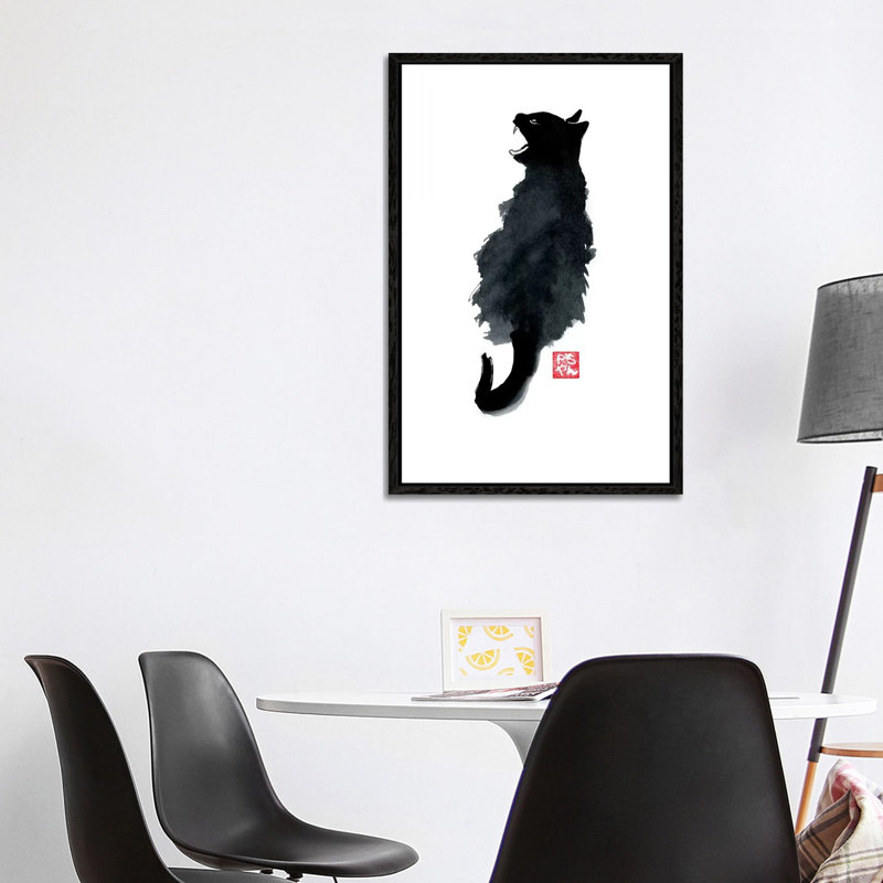 Crying Cat by Péchane - Print on Canvas, Black Framed, 101.6 cm H x 66.04 cm W x 3.175 cm D