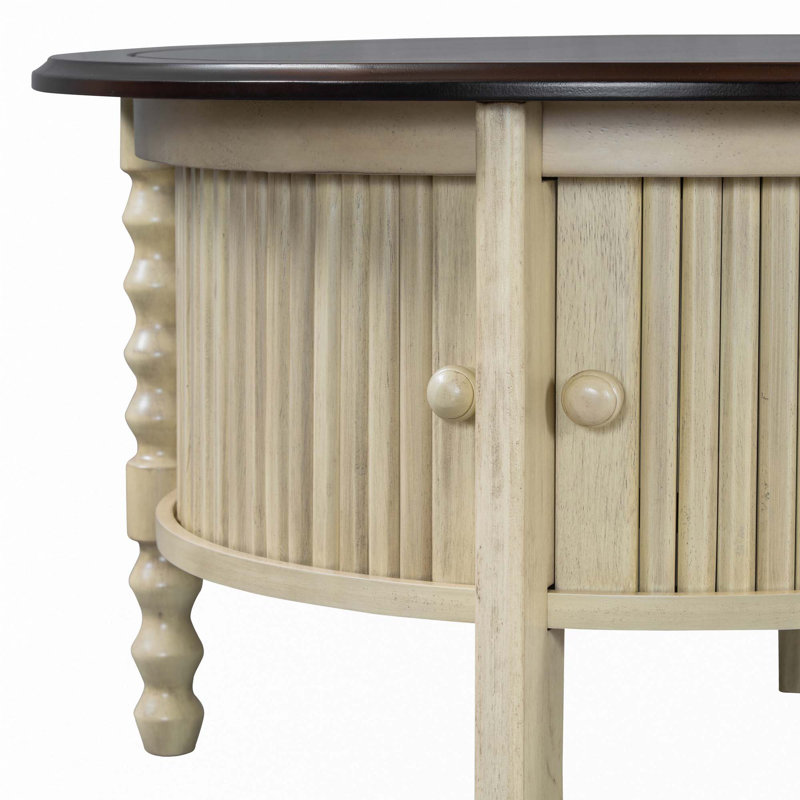 Vintage Round Coffee Table With Storage, Beige