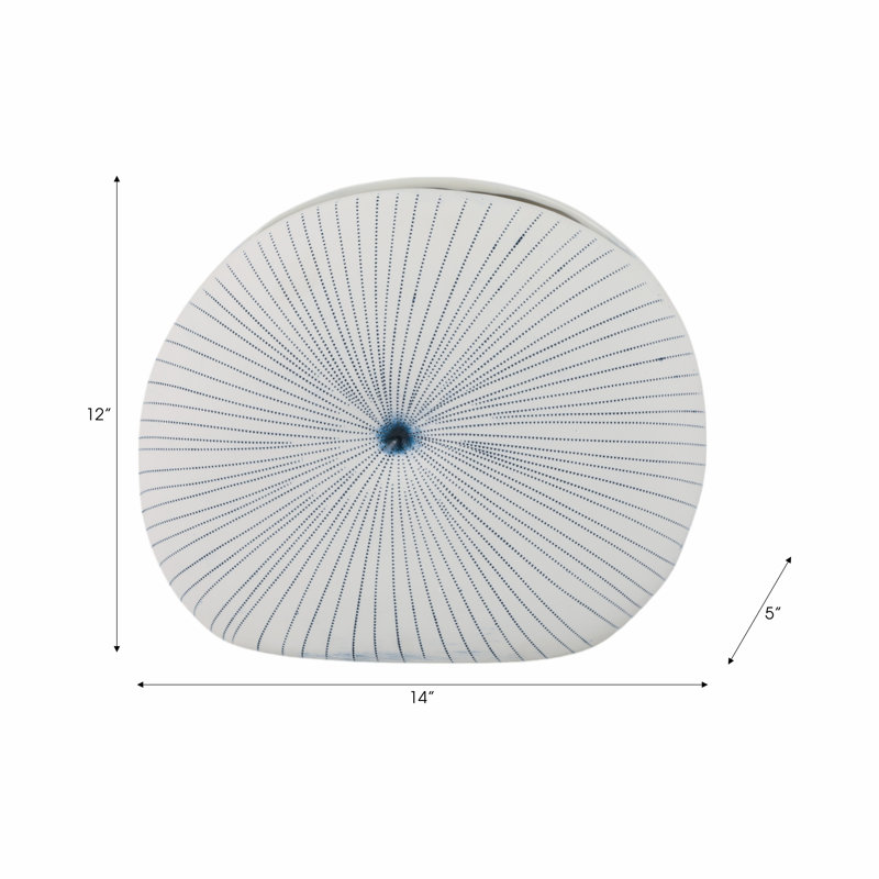 Round Dotted Shell Vase, White/Blue, 12" H x 14" W x 5" D