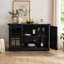 Meuble de rangement de 114 cm de large avec 3 portes en acrylique miroir, buffet avec étagères réglables, revêtements décoratifs en stratifié et panneau en MDF avec porte magnétique