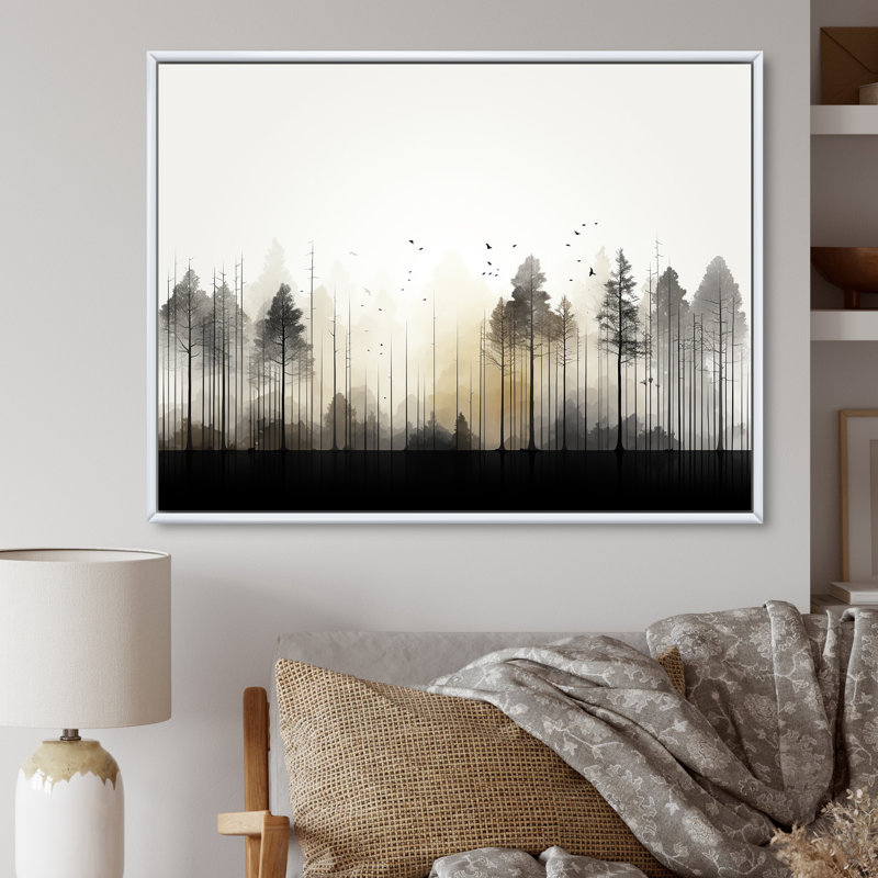 Minimalisme, forêt, fréquence I sur toile, Cadre flottant blanc, H 24 po x l 32 po x P 1 po