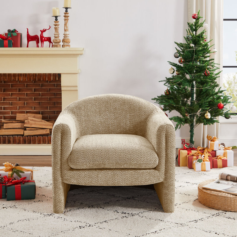 Sephine 31.2" Upholstered Nordic-style Accent Chair, Camel Boucle
