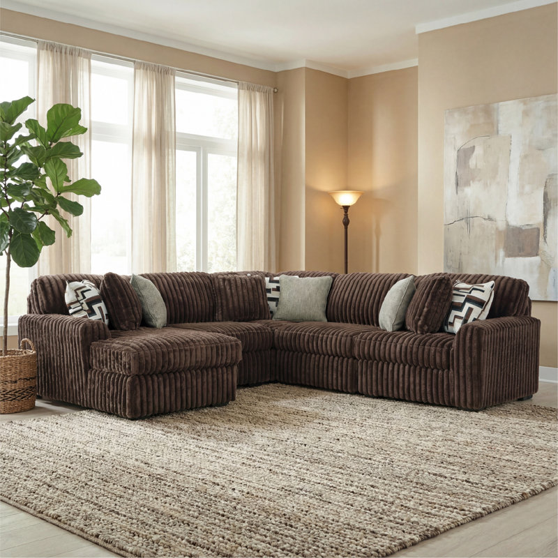 Canapé modulaire 5 pièces avec méridienne Irie, 40" H x 116" W x 122" D, Polyester brun, Orienté à droite