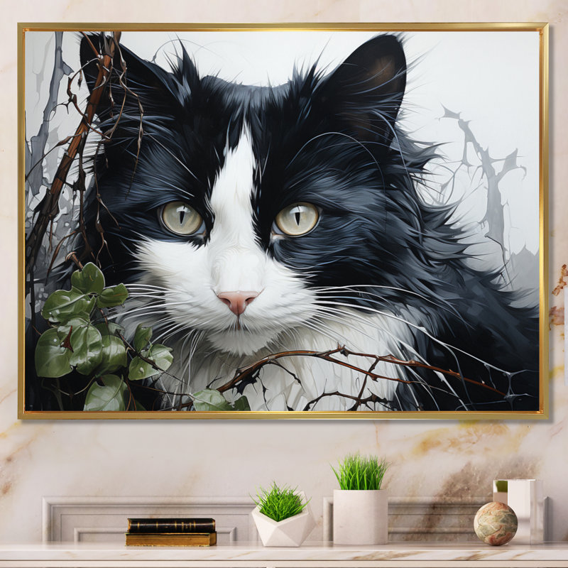 Chat mystérieux I - impression, Cadre flottant doré, H 34 po x l 44 po x P 1,5 po