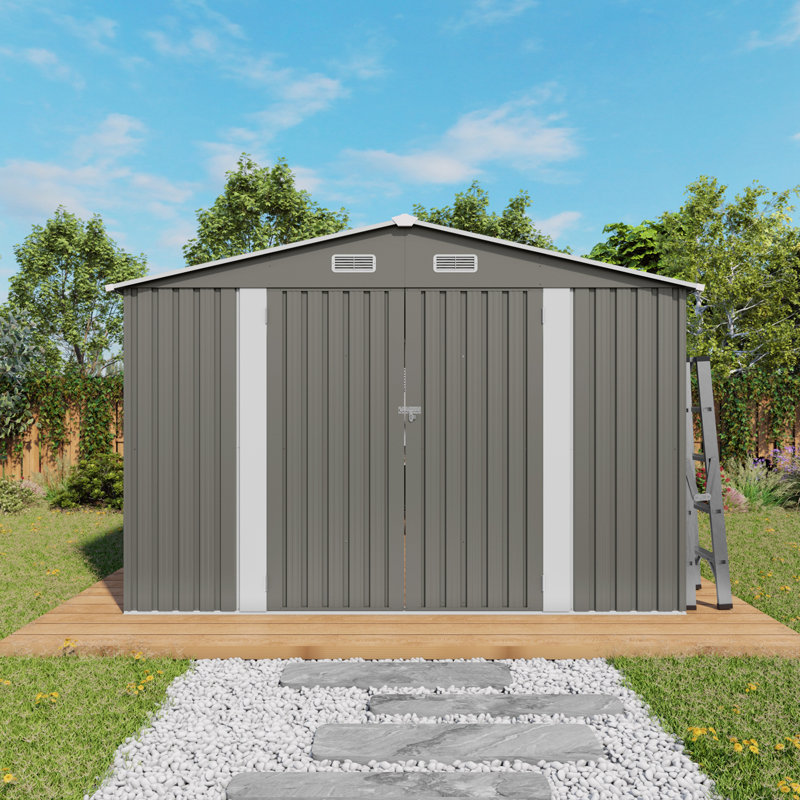Abri de jardin en métal avec double porte et deux fenêtres