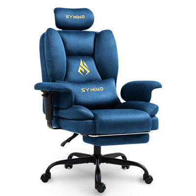 Gaming Chair, Faux Suede, With Footrest, Height-adjustable, Weight Capacity 130 kg, Blue