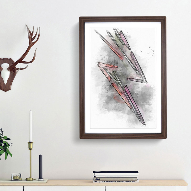 Neon Lightning Bolt in Abstract - Framed Print, 36cm H x 27cm W x 2cm D, Walnut Framed