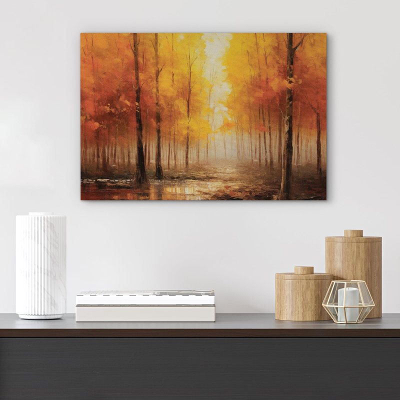 Autumn Fall " Vibrant Orange Autumn Fall Forest Calm ", Wrapped Canvas, 16" H x 24" W