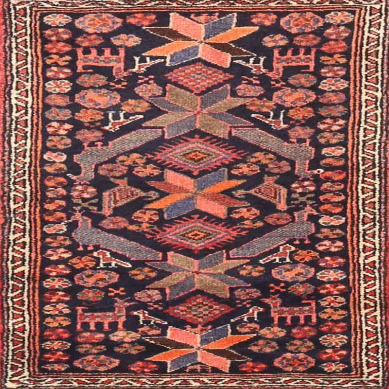 Tapis traditionnel rouge / bleu, Rond 7 pi