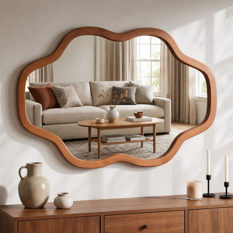 Miroir mural en bois massif Cloud, Bois jaune moyen