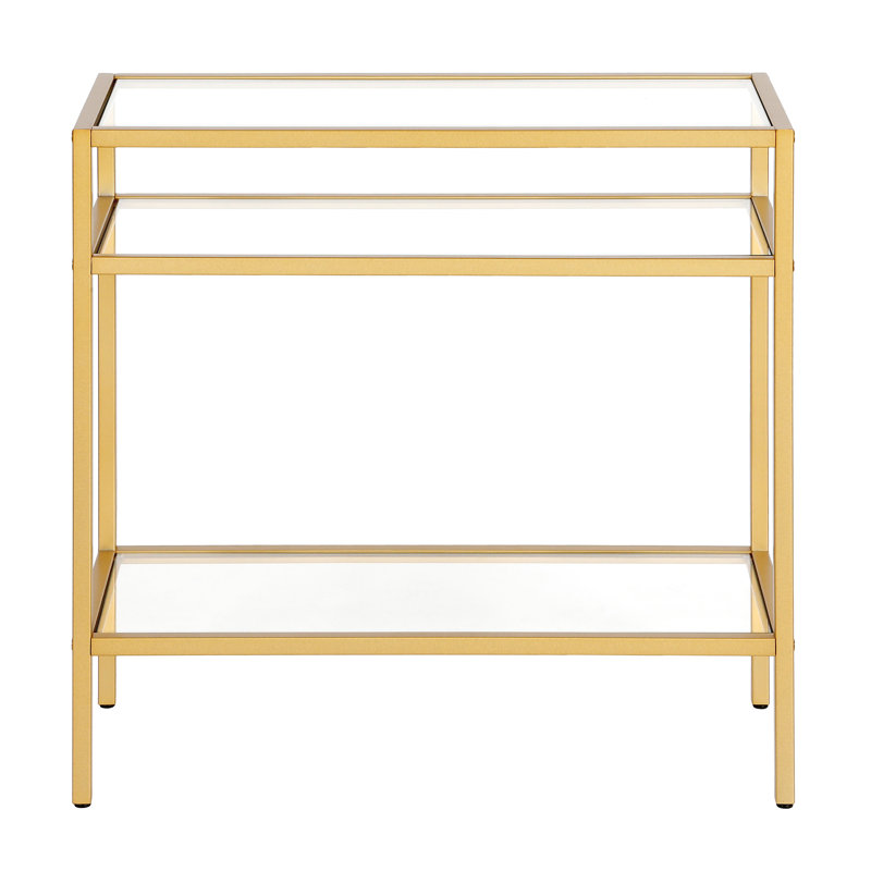 Glass Top End Table, Brass