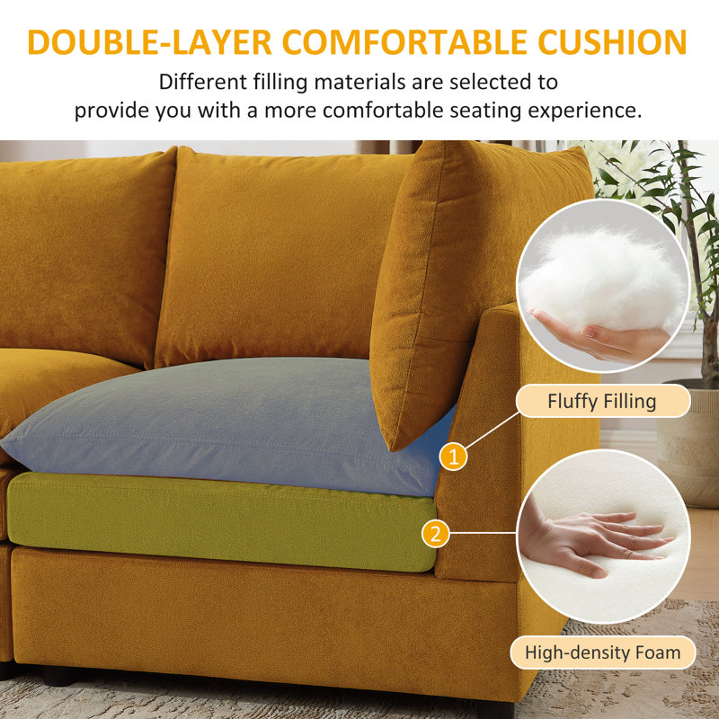  Cann 6-Piece Upholstered Modular Sectional Couch, Orange Polyester Blend
