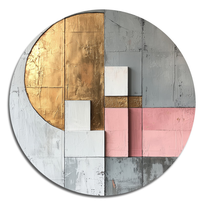 Motif géométrique rose doré et gris géométrique pur - Abstrait géométrique rond, H 36 po x l 36 po