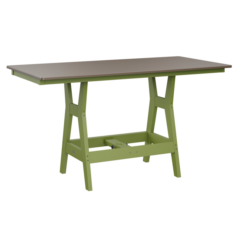 Table de bar rectangulaire 66 po Berlin Gardens Harbor, Bronze martelé, Vert kiwi, H 38,87 po x l 66 po x P 33 po