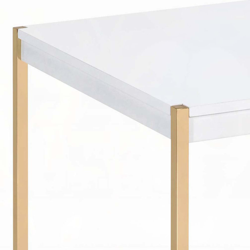 White and Gold Square End Table