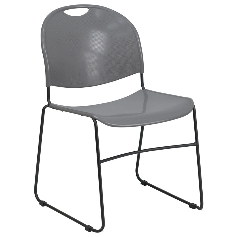 Hercules Series 880 lb Ultra-Compact Gray Vinyl Stack Chair with Black Metal Frame